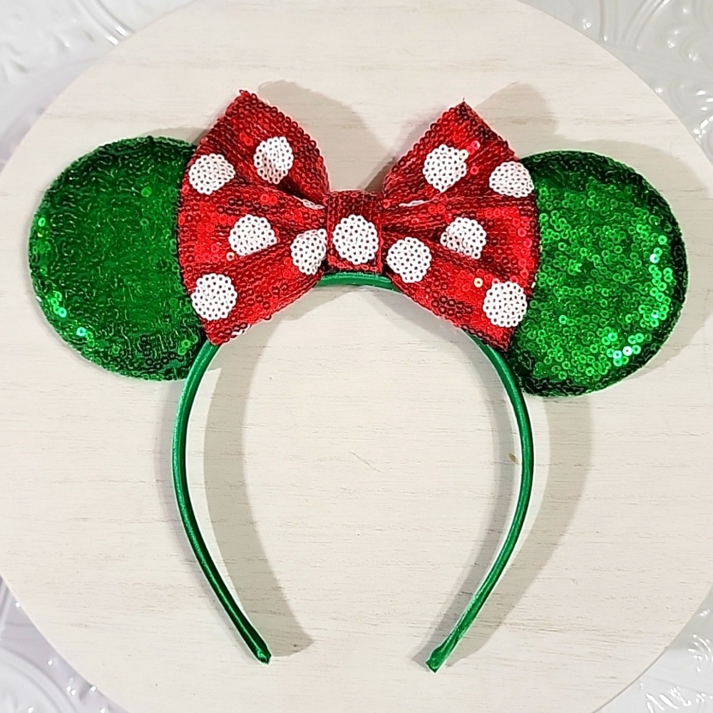 Disney Minnie Mouse Ears Sequin Christmas Holiday One Size Fits Most Headband
